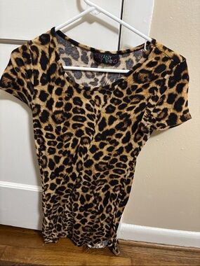 Say Anything Leopard Print Short Sleeve Top - Brown & Black